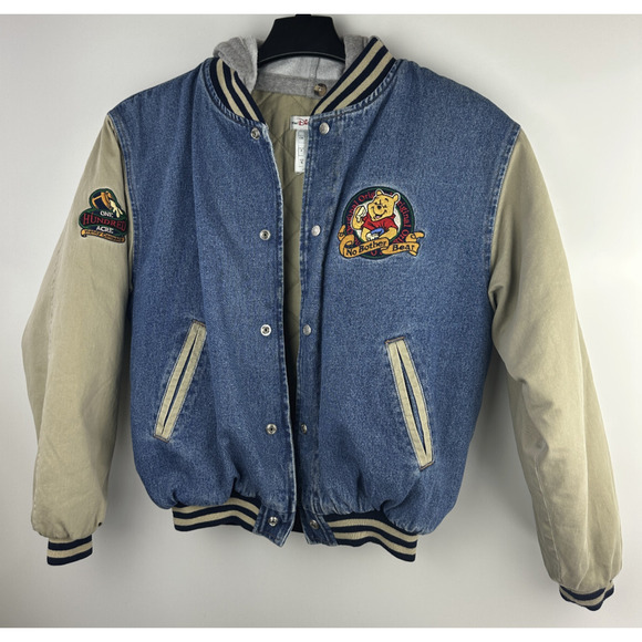 Disney Other - VTG Disney Store Winnie The Pooh Patch No Bother Bear Snap Denim Bomber Jacket S